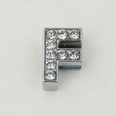 Schiebeperlen Buchstaben Alphabet 12 mm  silberfarben mit Strass F