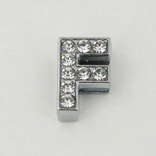 Schiebeperlen Buchstaben Alphabet 12 mm  silberfarben mit Strass F