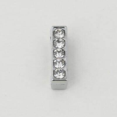 Schiebeperlen Buchstaben Alphabet 12 mm  silberfarben mit Strass I