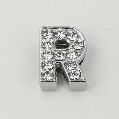 Schiebeperlen Buchstaben Alphabet 12 mm  silberfarben mit Strass R