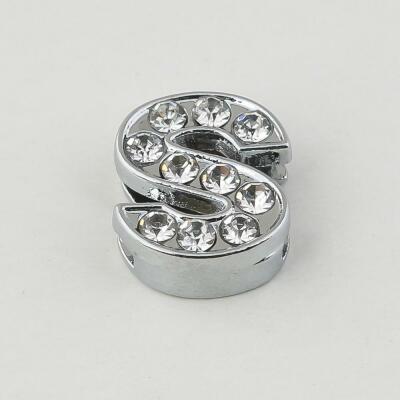 Schiebeperlen Buchstaben Alphabet 12 mm  silberfarben mit Strass S