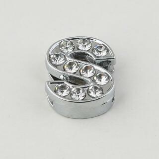 Schiebeperlen Buchstaben Alphabet 12 mm  silberfarben mit Strass S