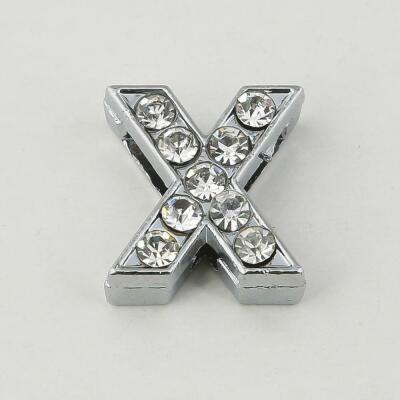 Schiebeperlen Buchstaben Alphabet 12 mm  silberfarben mit Strass X