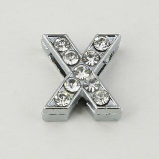 Schiebeperlen Buchstaben Alphabet 12 mm  silberfarben mit Strass X