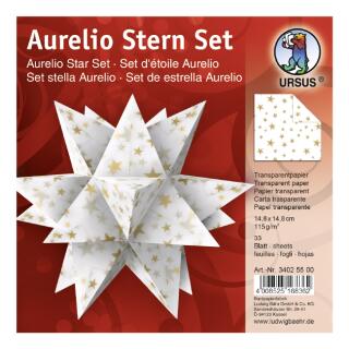 Aurelio Stern Set Faltblätter 14,8 x 14,8 cm - "Elemente" Sterne weiß/gold Transparentpapier (34025500)