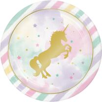 32-teiliges Party-Set goldenes Einhorn - Unicorn sparkle - Teller Becher Servietten für 8 Kinder