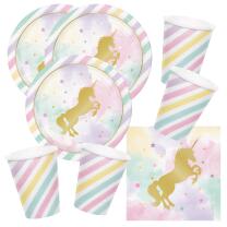 48-teiliges Party-Set goldenes Einhorn - Unicorn sparkle - Teller Becher Servietten für 16  Kinder