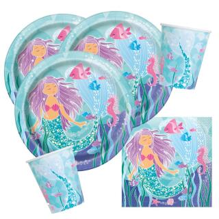 32-teiliges Party-Set Meerjungfrau (unique) - Teller Becher Servietten für 8 Kinder