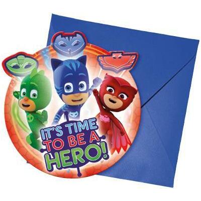PJ Masks Pyjamahelden Einladungen mit Umschlag, 6 Stück