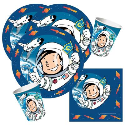 36-teiliges Party Set Astronaut Flo -  Teller Becher Servietten für 8 Kinder