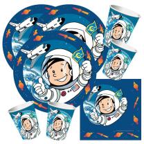 52-teiliges Party-Set Astronaut Flo - Teller Becher Servietten für 16 Kinder