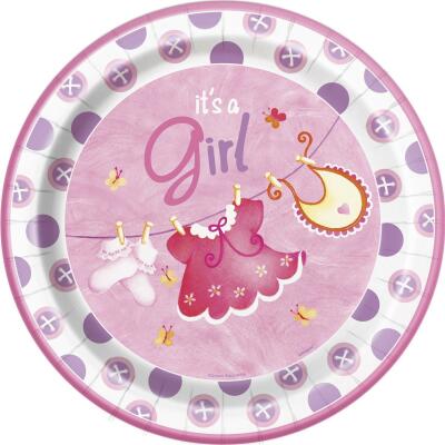 Baby Party  -  Babykleidchen Mädchen Its a girl  -  Teller, Pappteller,  23 cm, 8 Stück