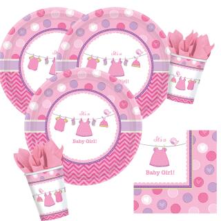 32-teiliges Party Set Baby Shower With Love - Girl - Teller, Becher, Servietten für 8 Personen