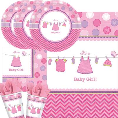 33-teiliges Party Set Baby Shower With Love - Girl - Teller, Becher, Servietten Tischdecke für 8 Personen