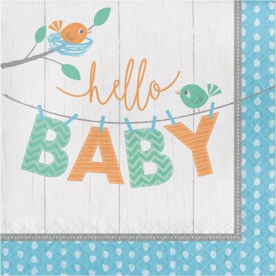 Baby Party Baby shower -  Hello Baby Boy - Servietten, 16 Stück, 33 x 33 cm