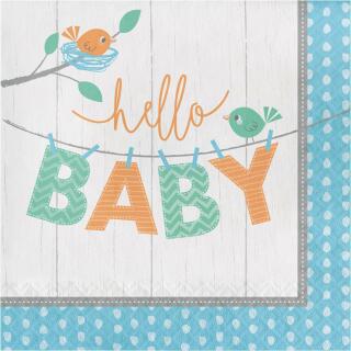 Baby Party Baby shower -  Hello Baby Boy - Servietten, 16 Stück, 33 x 33 cm