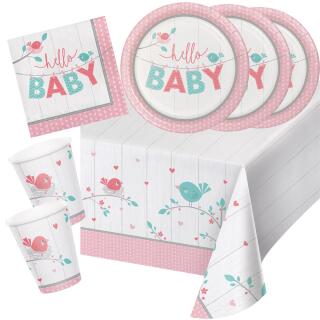 33-teiliges Party-Set Baby shower - Hello Baby Girl Teller Becher Servietten Tischdecke für 8 Personen