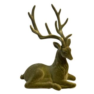 Hirsch sitzend olivgrün 20 x 15 cm